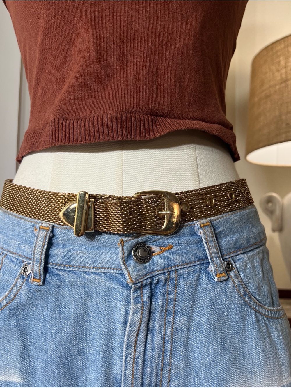 Vintage Gold Mesh Waist Belt with Buckle